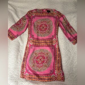 Laundry By Shelli Segal Pink and Orange Long Sleeve Dress